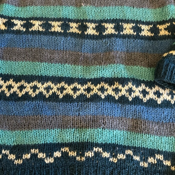 Hand Made in Nepal 100% Wool Blue and Greece Patterned Women's Sweater Med/Large - Picture 13 of 14